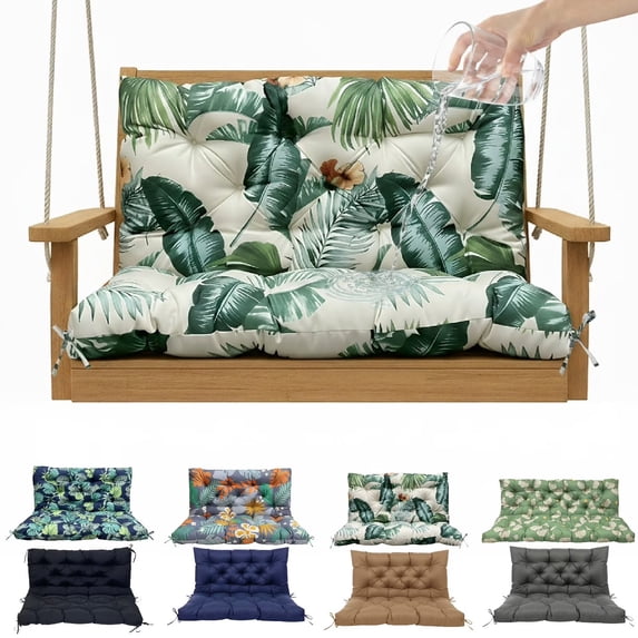 Eurhowing Outdoor Bench Cushion Waterproof, 60"x40"x4" Thick Patio Swing Chair Cushions with Ties, All-Weather High Density Foam Seat Pad for Porch Garden Furniture, Hawaiian