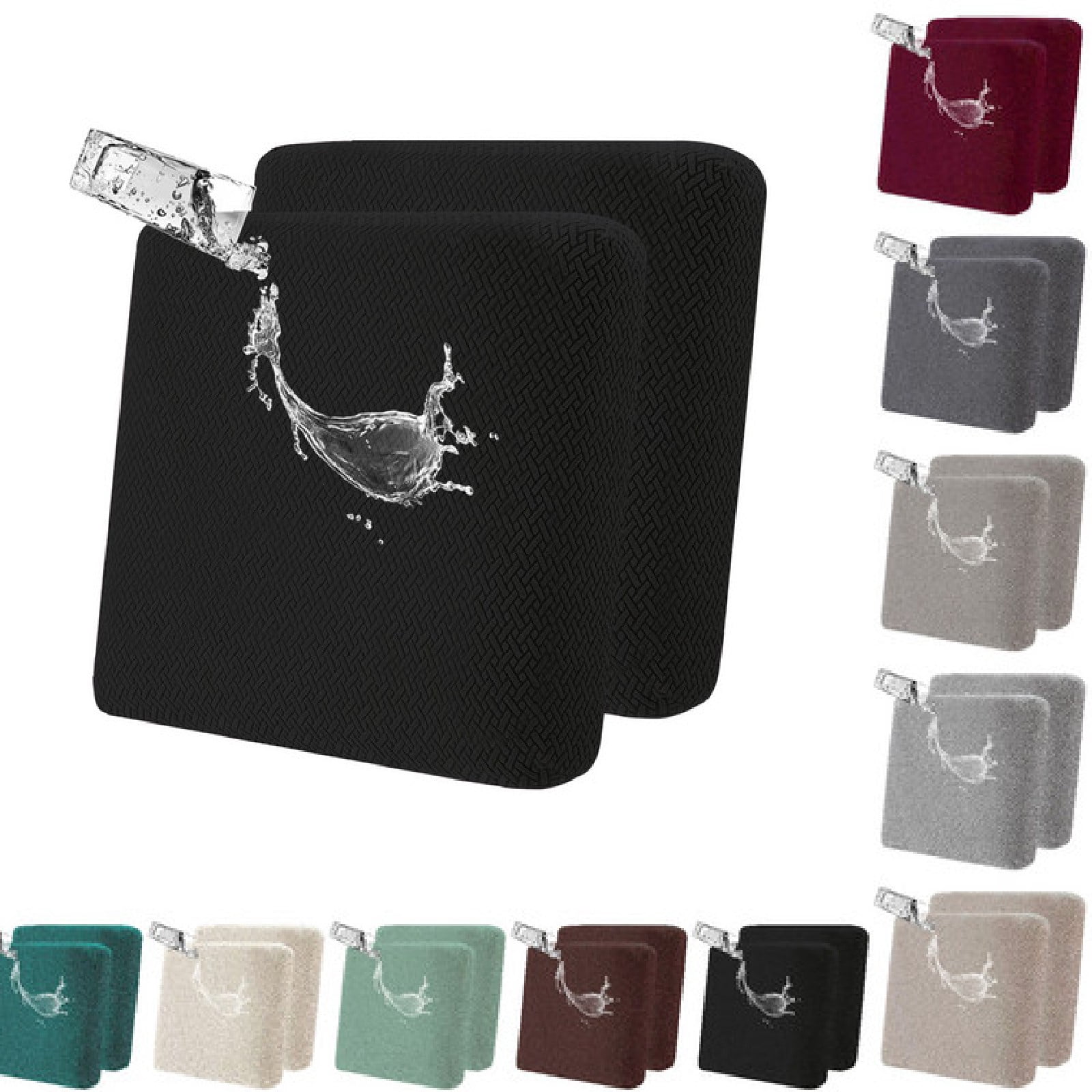 Eurhowing Outdoor Chair Cushion Covers 2Pcs, Waterproof Stretch Seat Cushions Slipcovers, Chair Seat Furniture Protector for Patio, Black