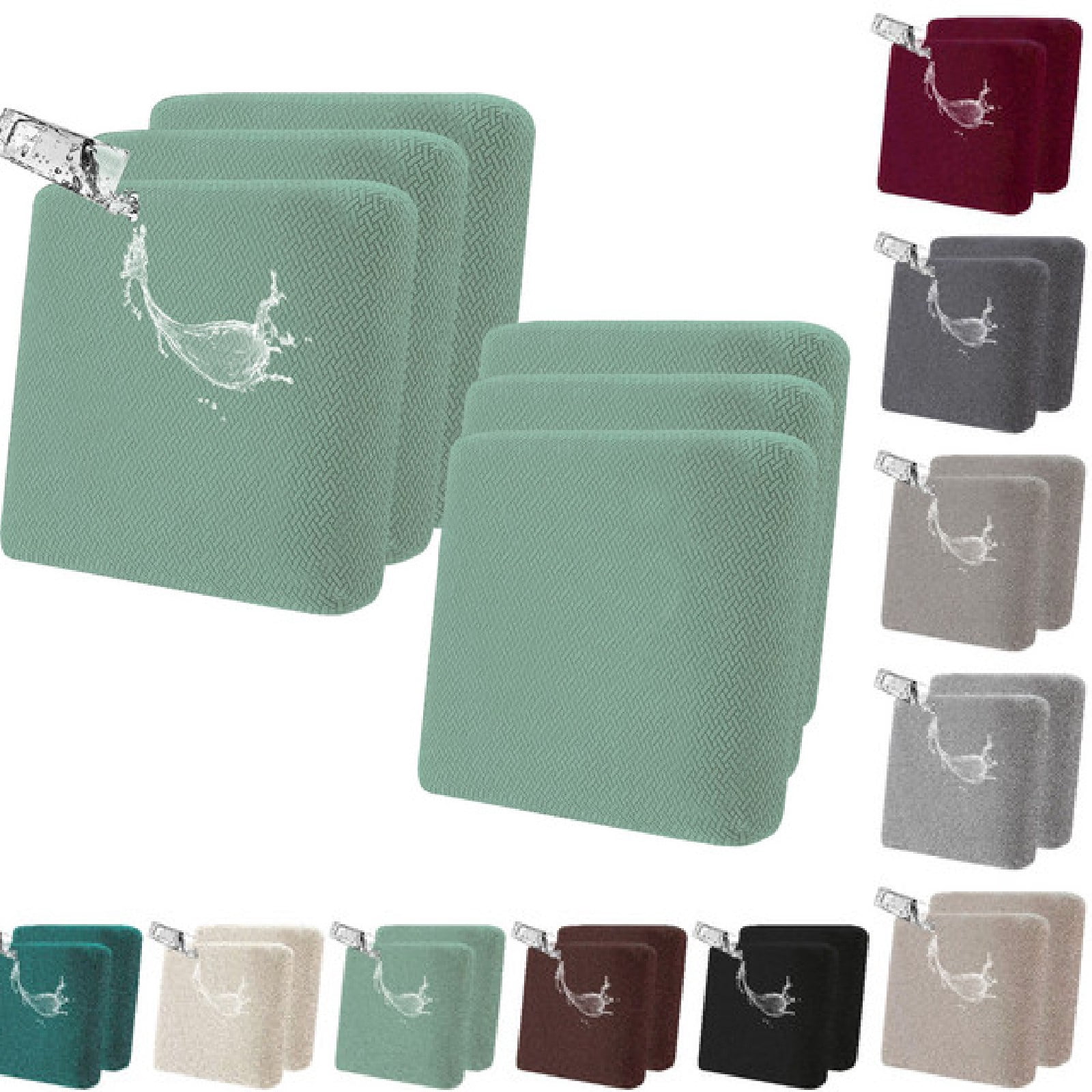 Eurhowing Outdoor Chair Cushion Covers 6Pcs, Waterproof Stretch Seat Cushions Slipcovers, Chair Seat Furniture Protector for Patio, Bean Green