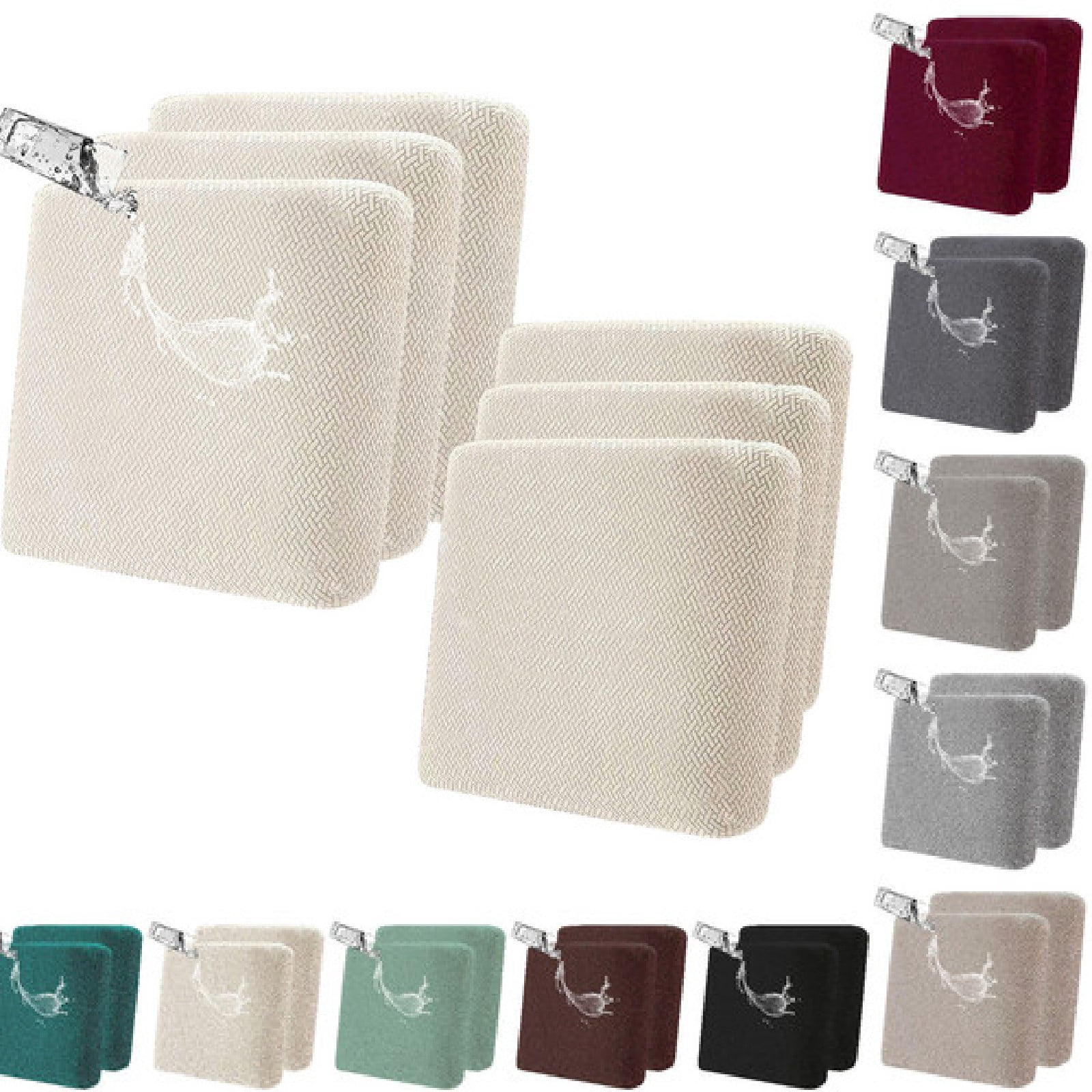 Eurhowing Outdoor Chair Cushion Covers 6Pcs, Waterproof Stretch Seat Cushions Slipcovers, Chair Seat Furniture Protector for Patio, Beige