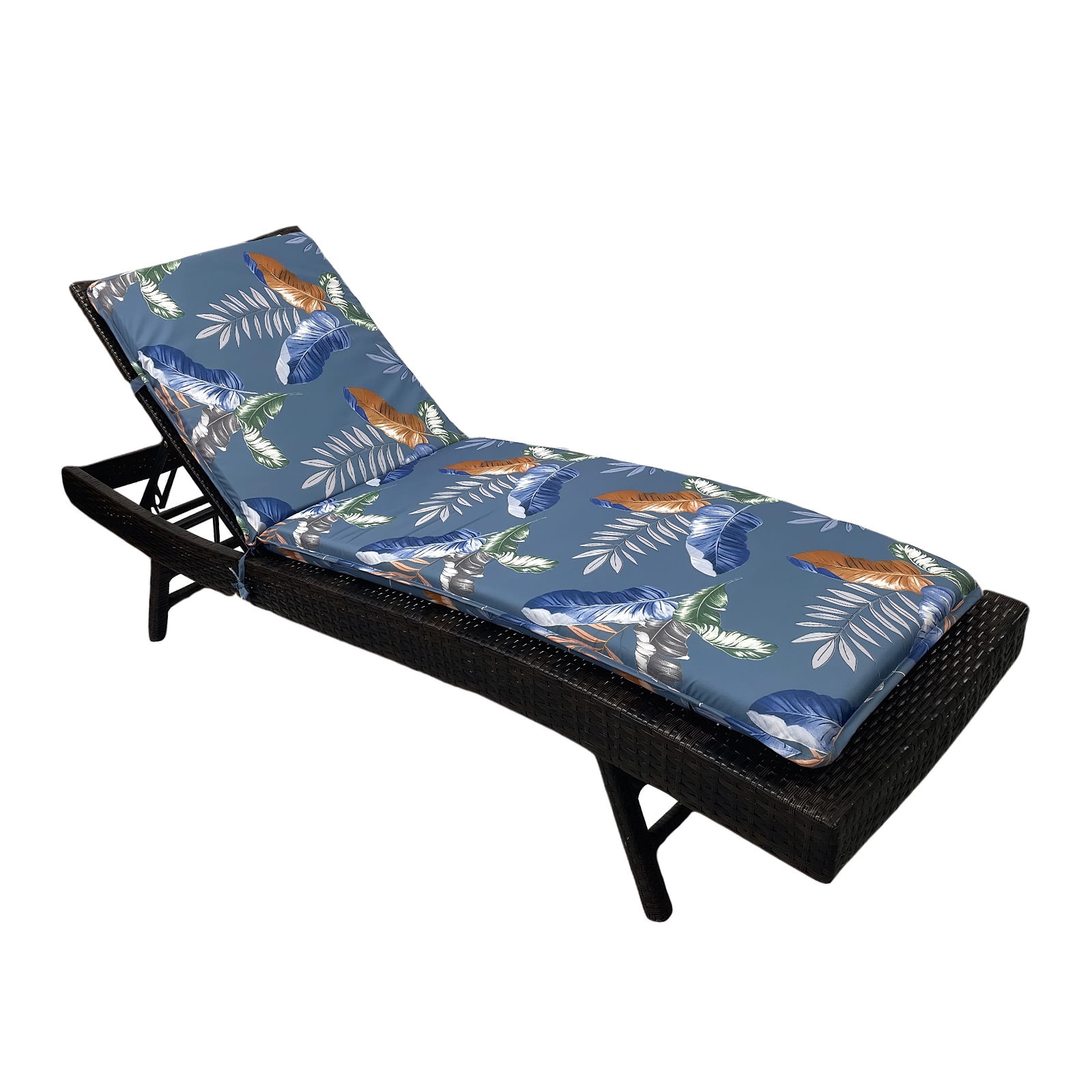 Eurhowing Outdoor Chaise Lounge Cushion 76"×23"×3", Waterproof Thick Patio Furniture Cushions with Straps, High-Density Foam Chair Pads for Poolside & Deck, 1 Pack, Blue Leaves