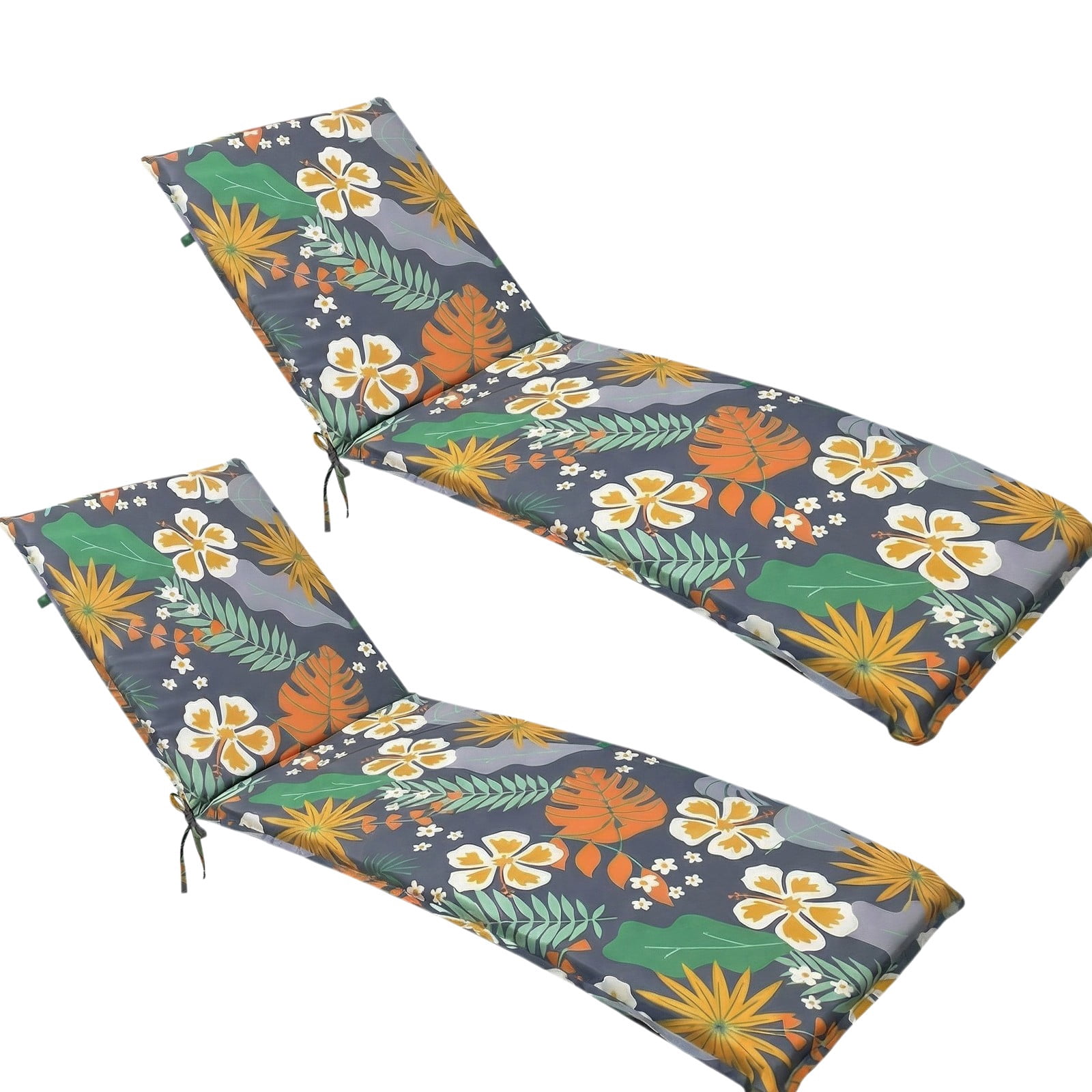 Eurhowing Outdoor Chaise Lounge Cushion 76"×23"×3", Waterproof Thick Patio Furniture Cushions with Straps, High-Density Foam Chair Pads for Poolside & Deck, 2 Pack, Floral