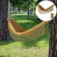 thumbnail image 1 of Eurhowing Outdoor Cotton Hammock with Tassels, 440lb Double 2 Person Portable Hammock, Heavy Duty Boho Hammock for Camping Patio Backyard Travel, Brown, 1 of 8