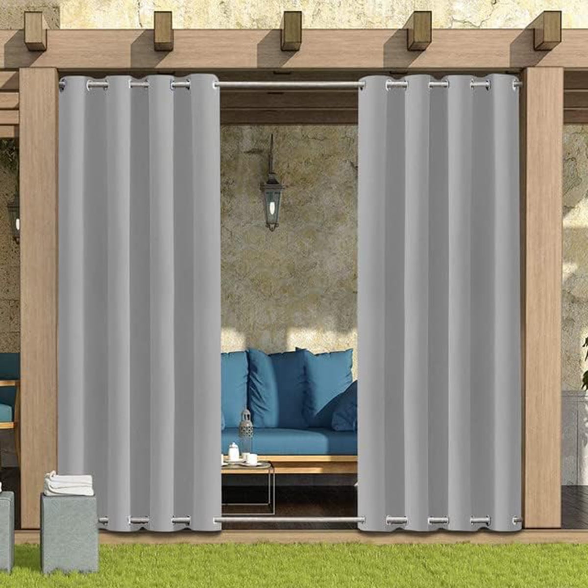 Eurhowing Outdoor Curtains for Patio Waterproof, 2 Panels Blackout Privacy  Curtains with Grommet, 52\, image size:1200x1200