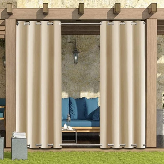Eurhowing Outdoor Curtains for Patio Waterproof, 3 Panels 52"x108" Weatherproof Privacy Outside Curtains with Grommet and Tab, for Gazebo, Porch, Backyard, Beige