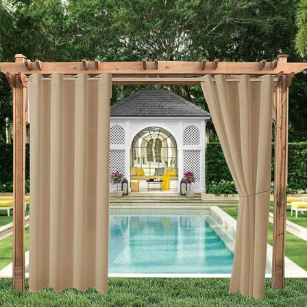 Eurhowing Outdoor Curtains for Patio Waterproof, 1 Panels Privacy Curtains with Grommet, 52x108 Inch UV Resistant Drapes for Porch, Deck, Gazebo, Pergola, Beige
