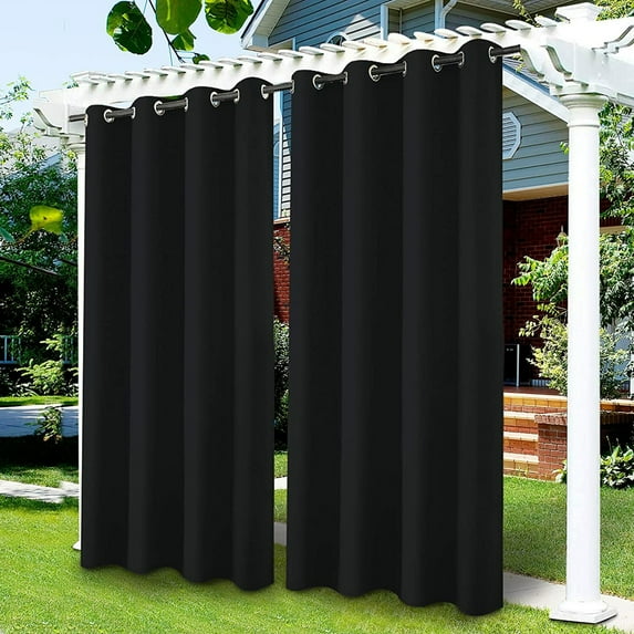 Eurhowing Outdoor Curtains for Patio Waterproof, Light Filtering Privacy Outside Curtains with Grommet, Drapes for Living Room, Gazebo, Porch, Pool, 3 Panels, 52*108in, Black