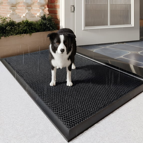 Eurhowing Outdoor Mat Non Slip Rubber Doormat, 17"x30" Front Door Mat with Elastic Mesh, Heavy Duty Absorbent Welcome Mat Floor Mat, Black