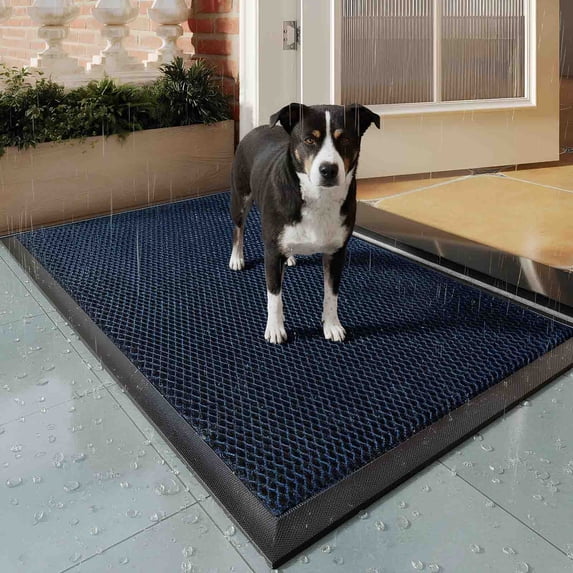 Eurhowing Outdoor Mat Non Slip Rubber Doormat, 24"x35" Front Door Mat with Elastic Mesh, Heavy Duty Absorbent Welcome Mat Floor Mat, Navy