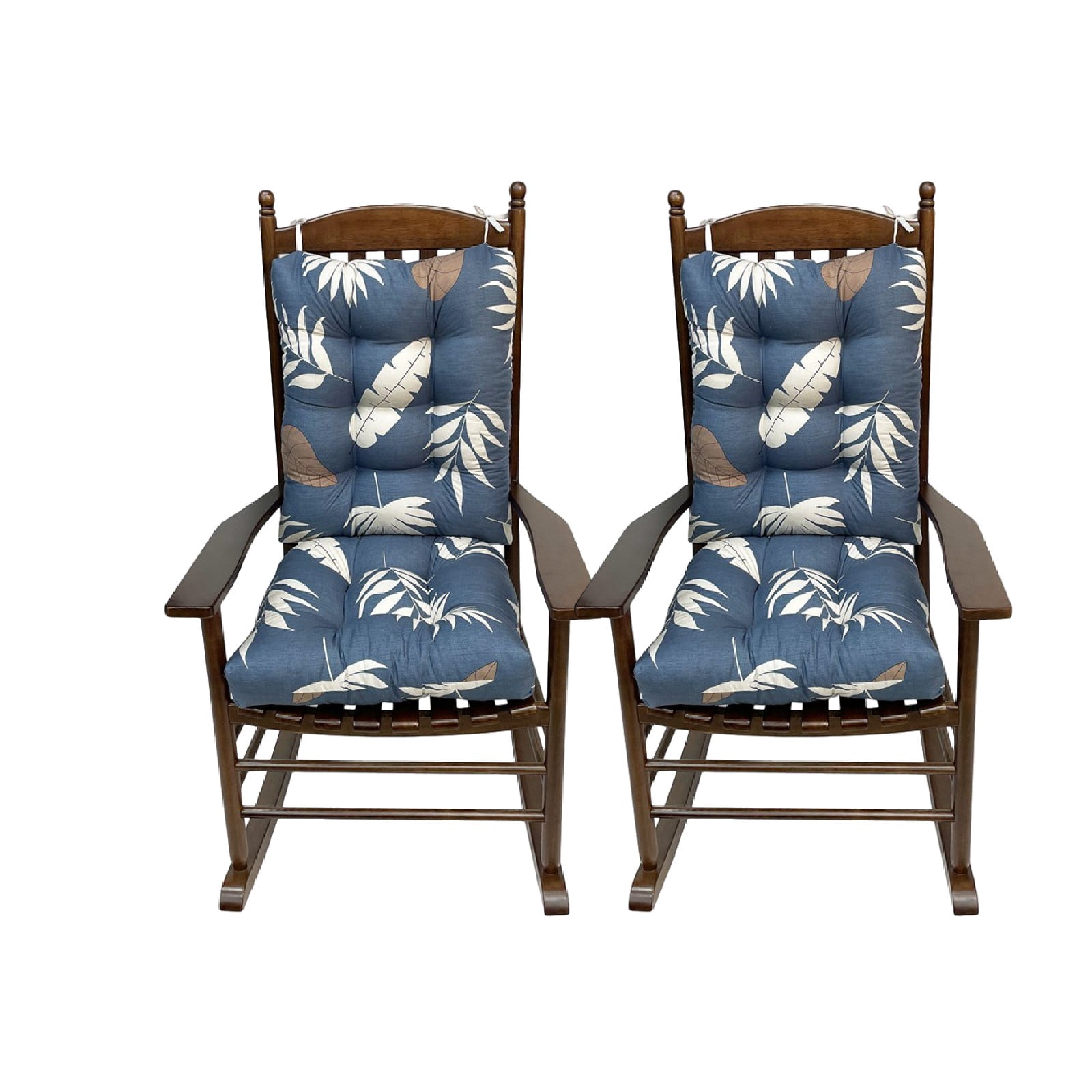 Eurhowing Outdoor Rocking Chair Cushions 2-Piece, Waterproof & Fade Resistant Patio Seat Pads, Non-Slip Replacement Cushions for Adirondack Chair, Blue Leaves, 2Pack