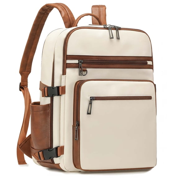 Eurhowing PU Leather Backpack for Men Women, 24L Waterproof Laptop Backpack, Business Travel Bag, Beige