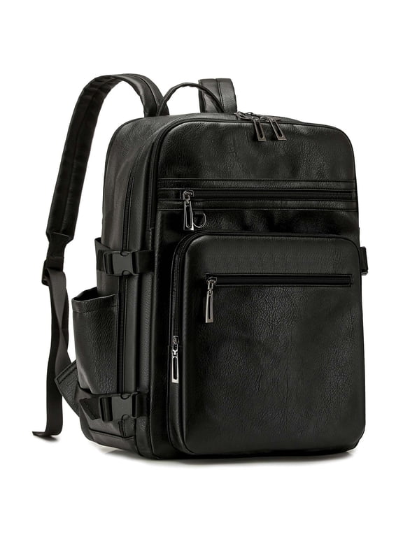PU Leather Backpack for Men Women, 24L Waterproof Laptop Backpack, Business Travel Bag, Black