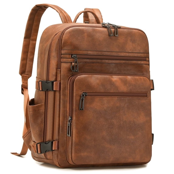 Eurhowing PU Leather Backpack for Men Women, 24L Waterproof Laptop Backpack, Business Travel Bag, Brown