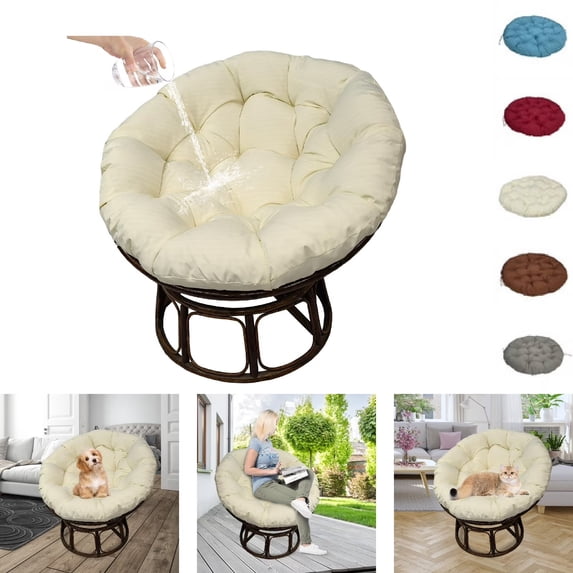 Eurhowing Round Papasan Cushion 48 Inch, Waterproof Outdoor Chair Pad with Ties, 5" Thick Comfortable Replacement Cushion for Patio, Garden, Beige
