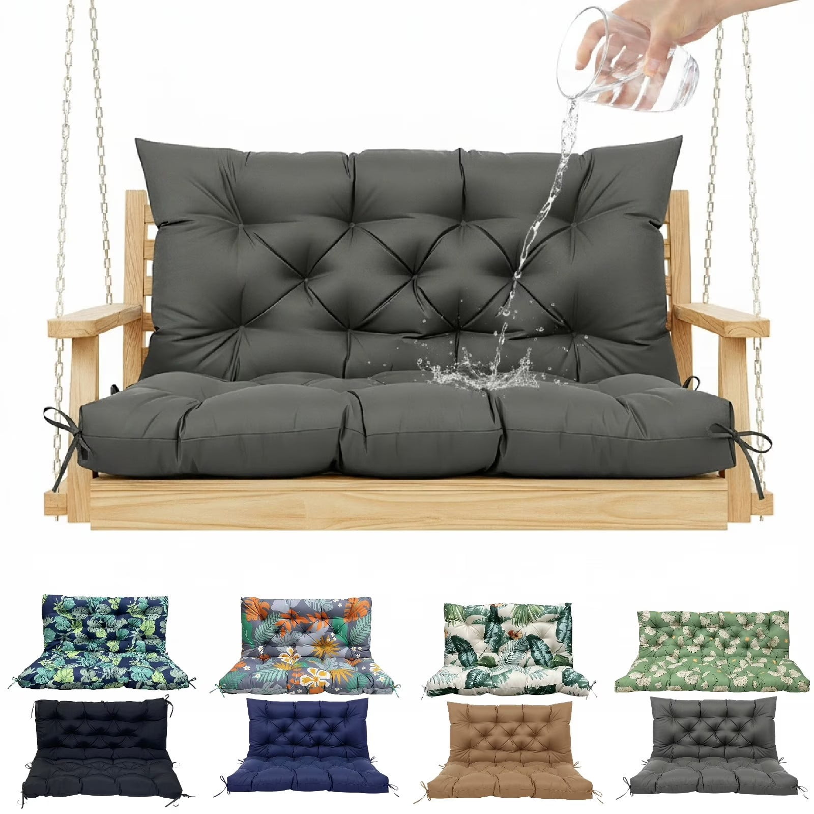 Eurhowing Outdoor Bench Cushion Waterproof, 60"x40"x4" Thick Patio Swing Chair Cushions with Ties, All-Weather High Density Foam Seat Pad for Porch Garden Furniture, Gray