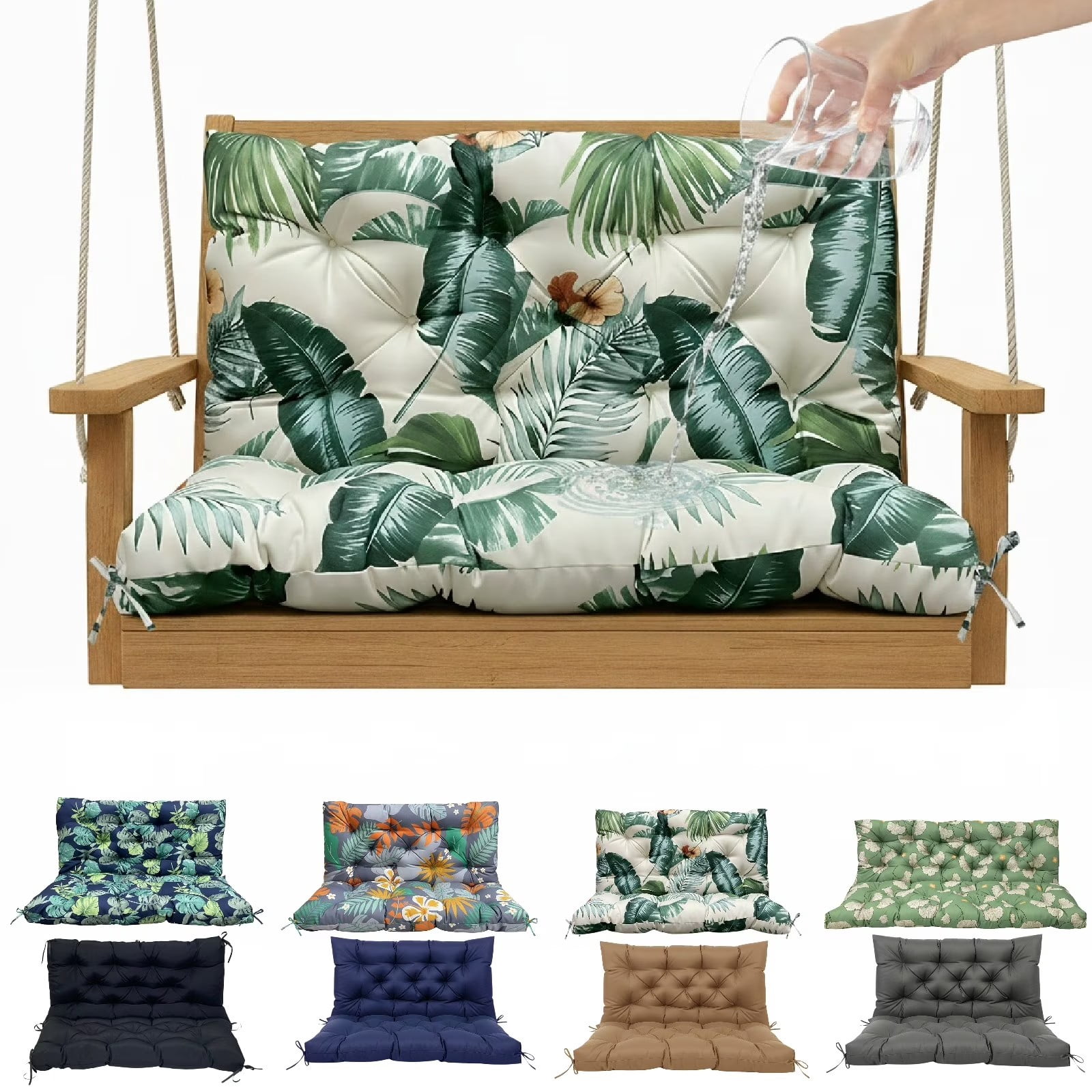 Eurhowing Outdoor Bench Cushion Waterproof, 48"x40"x4" Thick Patio Swing Chair Cushions with Ties, All-Weather High Density Foam Seat Pad for Porch Garden Furniture, Hawaiian