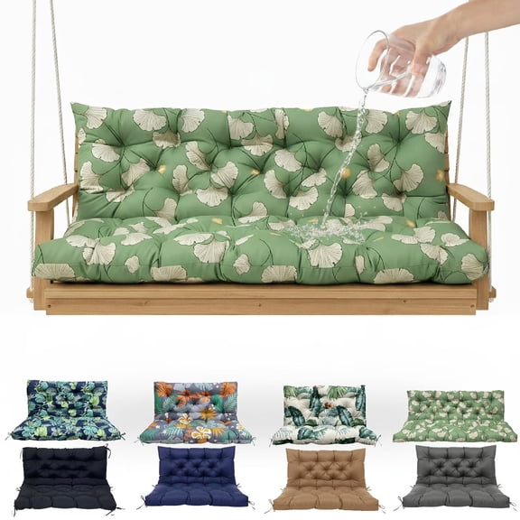Eurhowing Outdoor Bench Cushion Waterproof, 48"x40"x4" Thick Patio Swing Chair Cushions with Ties, All-Weather High Density Foam Seat Pad for Porch Garden Furniture, Print