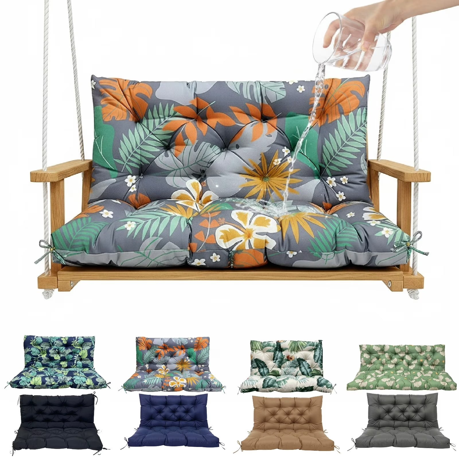 Eurhowing Outdoor Bench Cushion Waterproof, 40"x40"x4" Thick Patio Swing Chair Cushions with Ties, All-Weather High Density Foam Seat Pad for Porch Garden Furniture, Floral