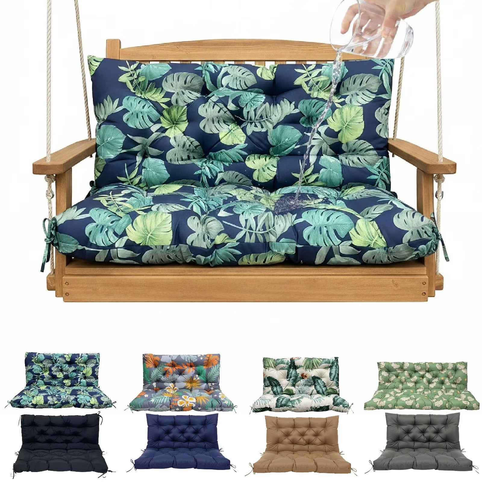 Eurhowing Outdoor Bench Cushion Waterproof, 40"x40"x4" Thick Patio Swing Chair Cushions with Ties, All-Weather High Density Foam Seat Pad for Porch Garden Furniture, Leaves