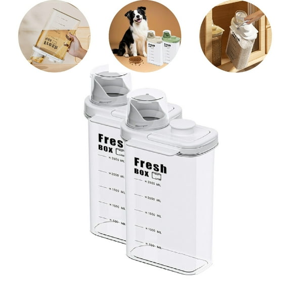 Eurhowing Pet Food Container Airtight, 2-Pack 2.8L Dog Cat Food Storage Bin with Pour Spout, BPA-Free Kitchen Pantry Organizers for Cereal, Rice, Treat