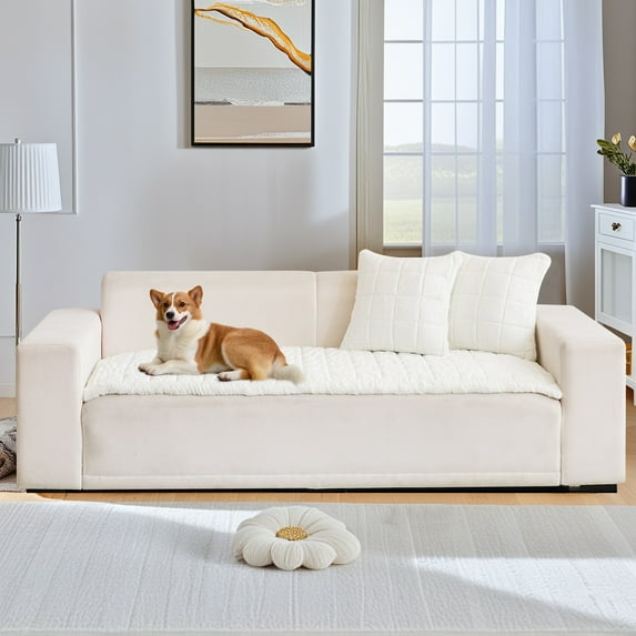 Eurhowing Fuzzy Sofa Cover for Dog, Non Slip & Pet-Friendly Slipcover Couch Cover Mat, Soft Washable Furniture Protector, 28"×83", Off-White