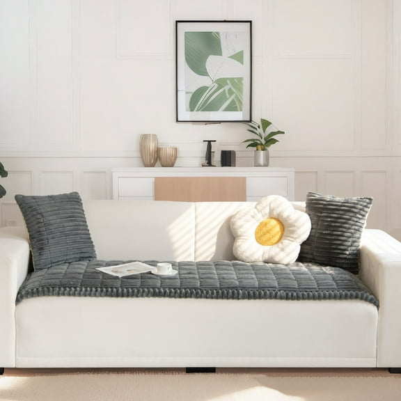 Eurhowing Quilted Pet Sofa Cover, 36'' x 63'' Thick Fuzzy Couch Protector for Dogs & Cats, Non-Slip Furniture Protector Mat, Dark Gray