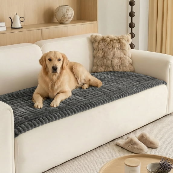 Eurhowing Pet Sofa Cover, Non Slip Soft Plush Couch Mat, Scratch Bite Resistant Dog Blanket Furniture Protector for Sofa & Recliner, Dark Gray, 36'' x 63''