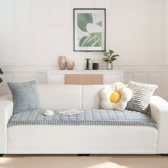 Eurhowing Quilted Pet Sofa Cover, 36'' x 63'' Thick Fuzzy Couch Protector for Dogs & Cats, Non-Slip Furniture Protector Mat, Gray