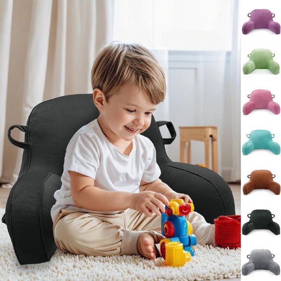 Eurhowing Plush Reading Pillow for Kids & Teens, Bed Rest Back Support Pillow with Arms, Shredded Memory Foam Back Pillow for Bed, Black