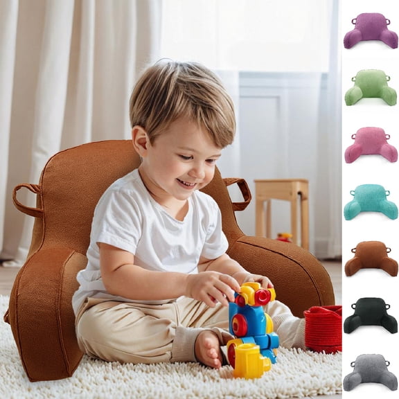 Eurhowing Plush Reading Pillow for Kids & Teens, Bed Rest Back Support Pillow with Arms, Shredded Memory Foam Back Pillow for Bed, Brown