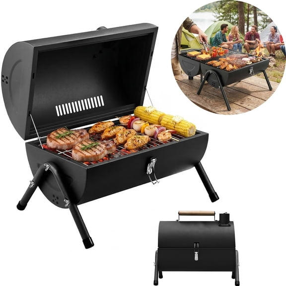 Eurhowing Portable Charcoal Grill, Double-Sided Tabletop Small BBQ Grill with Carrying Handle, Outdoor Barbecue Smoker for Camping, Picnic, Tailgate & Beach