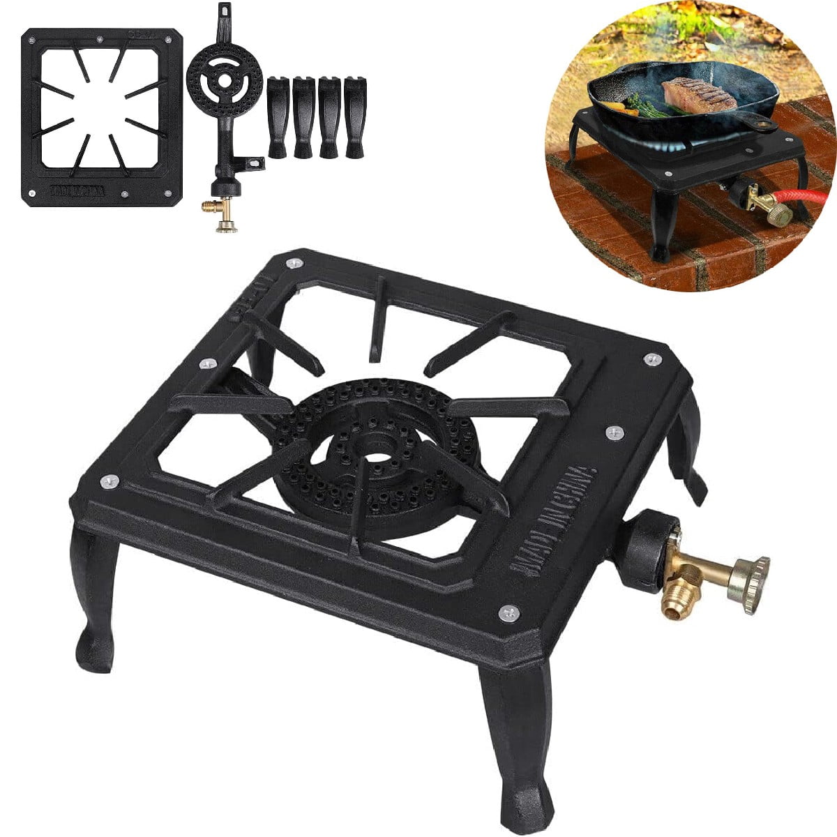 Eurhowing Portable Propane Burner 90,000 BTU, Camping Stove Single Burner, Cast Iron Gas Cooker for Outdoor Cooking, Backpacking