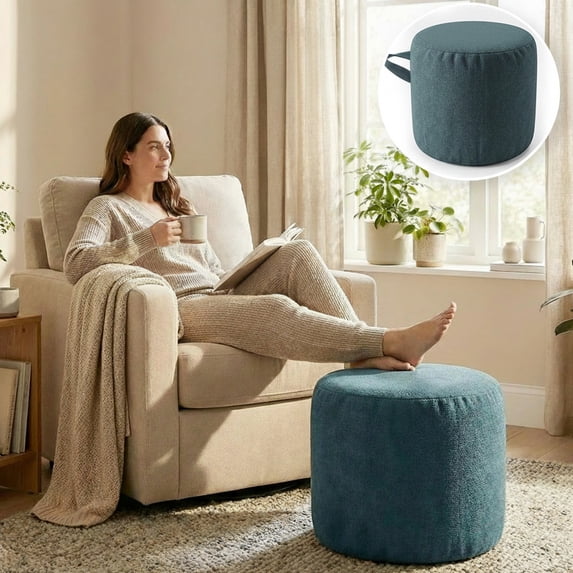 Eurhowing Pouf Ottoman Round Footrest, High-Density Sponge Filling Floor Pouffe, Foot Stool for Living Room Bedroom, Navy