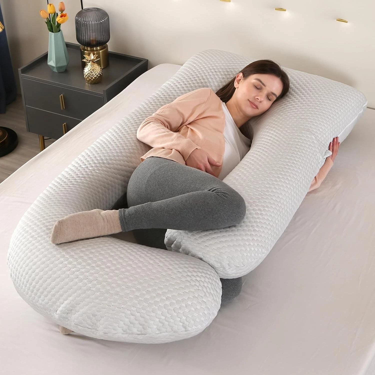 Eurhowing Large Body Pillow, Breathable Full Body Pillow for Side Sleeper, Soft Long Bed Pillow with Removable Cover for Adults, 27×57", Light Gray