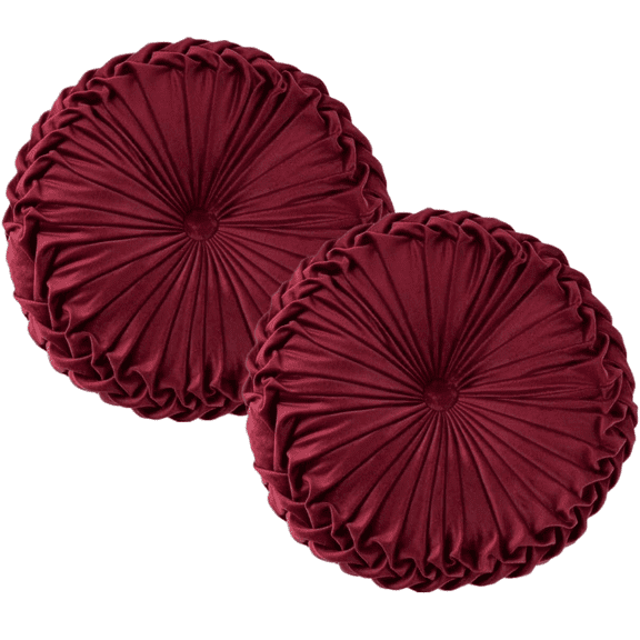 Eurhowing Pumpkin Throw Pillows Set of 2, 13.8" Pleated Round Decorative Pillows, Soft Velvet Sofa Tatami Pillow for Living Room Couch & Bed, Wine Red