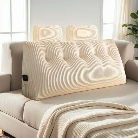 Eurhowing Queen Wedge Pillow for Bed, Triangular Headboard Pillow with 2 Roll Pillows, Reading Pillows Backrest Wedge Pillow (Beige, 60”x20”x8”)