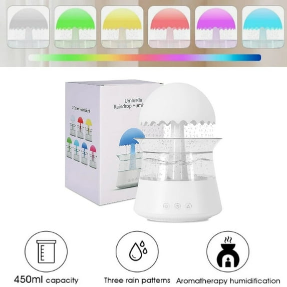 Eurhowing Rain Cloud Humidifier, 450ML Ultra Quiet Cool Mist Diffuser with 7-Color Light, Leak-Proof Raindrop Humidifier for Bedroom Office