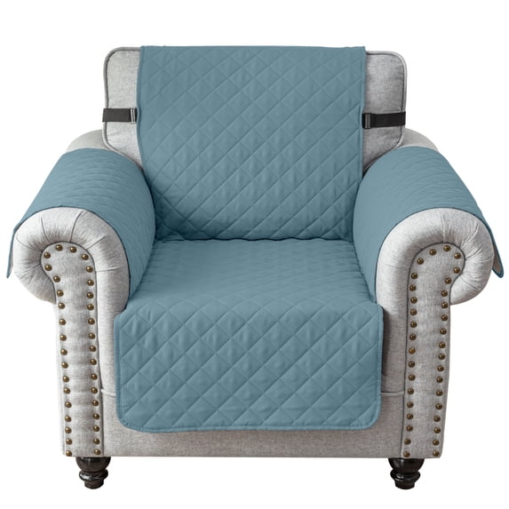 Eurhowing Recliner Chair Cover Waterproof, Non-Slip Couch Protector, Reversible Quilted Sofa Slipcover with Elastic Straps for Pets Kids, 21 Inch, Gray Blue