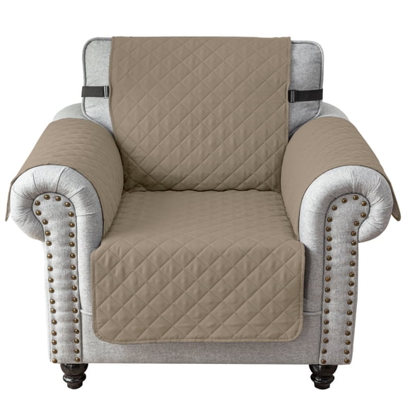 Eurhowing Recliner Chair Cover Waterproof, Non-Slip Couch Protector, Reversible Quilted Sofa Slipcover with Elastic Straps for Pets Kids, 21 Inch, Taupe