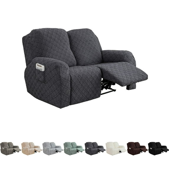 Eurhowing Recliner Sofa Slipcover for 2-Seater, Ultra-Stretch loveseat Couch Cover with Pockets, Anti-Scratch Furniture Protector, Dark Grey