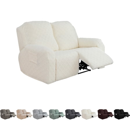Eurhowing Recliner Sofa Slipcover for 2-Seater, Ultra-Stretch loveseat Couch Cover with Pockets, Anti-Scratch Furniture Protector, Off-White