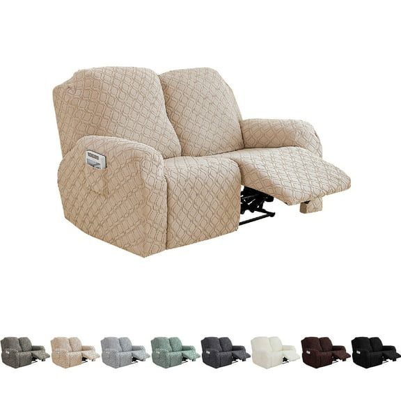 Eurhowing Recliner Sofa Slipcover for 2-Seater, Ultra-Stretch loveseat Couch Cover with Pockets, Anti-Scratch Furniture Protector, Sand