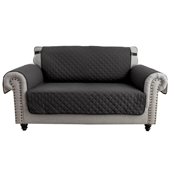 Eurhowing Reversible Loveseat Slipcover 2-Seater, Waterproof Non-Slip Quilted Couch Cover, Pet Friendly Sofa Protector with Elastic Straps, Black