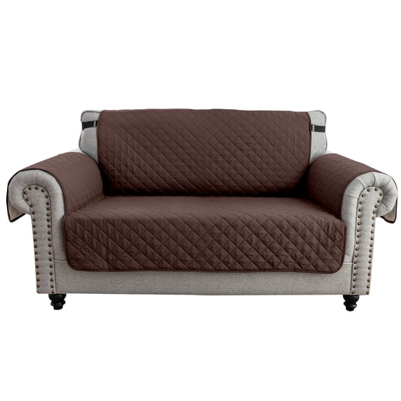 Eurhowing Reversible Loveseat Slipcover 2-Seater, Waterproof Non-Slip Quilted Couch Cover, Pet Friendly Sofa Protector with Elastic Straps, Brown