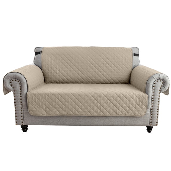 Eurhowing Reversible Loveseat Slipcover 2-Seater, Waterproof Non-Slip Quilted Couch Cover, Pet Friendly Sofa Protector with Elastic Straps, Khaki