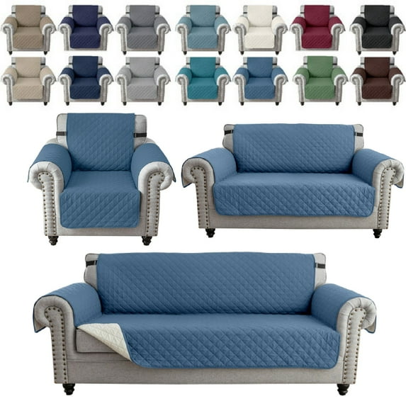 Eurhowing Waterproof Sofa Slipcover, Reversible Non-Slip Quilted Couch Cover, Washable Stretch Furniture Protector for Kids Pets (Blue, Loveseat)