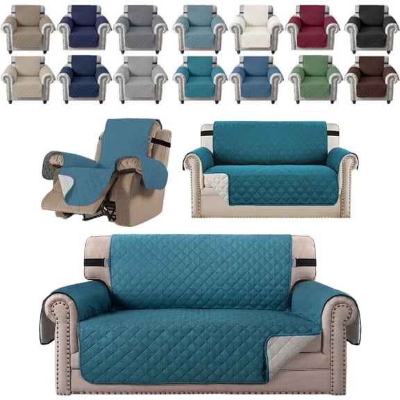 Eurhowing Waterproof Sofa Slipcover, Reversible Non-Slip Quilted Couch Cover, Washable Stretch Furniture Protector for Kids Pets (Peacock Blue, Loveseat)