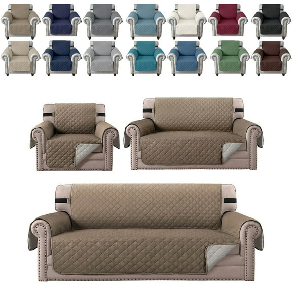 Eurhowing Reversible Sofa Cover, Waterproof Couch Slipcover with Elastic Straps, Washable Non-Slip Furniture Protector for Dogs & Children (Taupe, 21")
