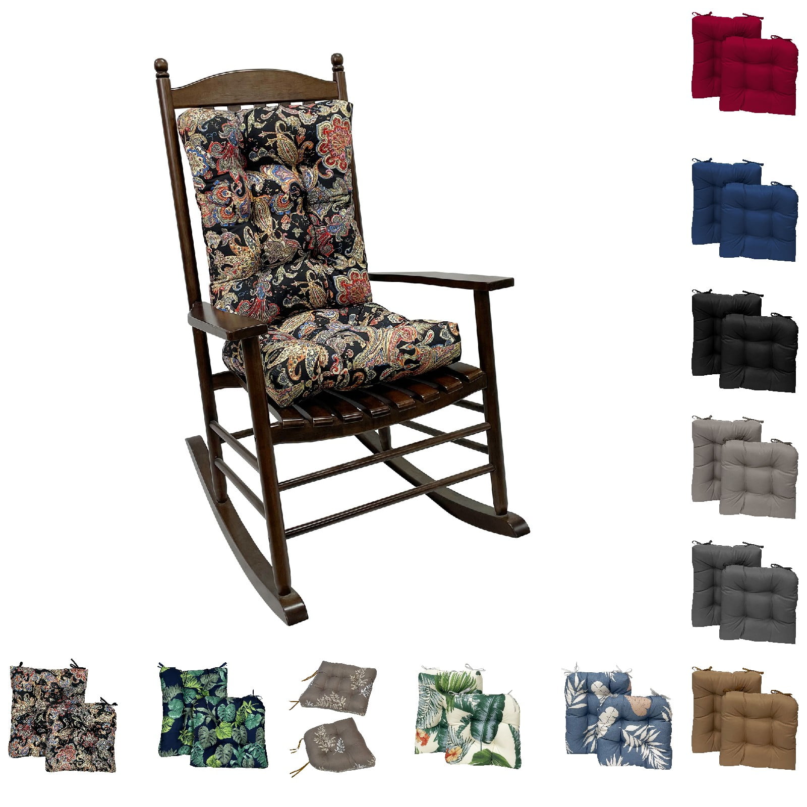 Eurhowing Outdoor Rocking Chair Cushions 2-Piece, Waterproof & Fade Resistant Patio Seat Pads, Non-Slip Replacement Cushions for Adirondack Chair, Black Flower, 1Pack