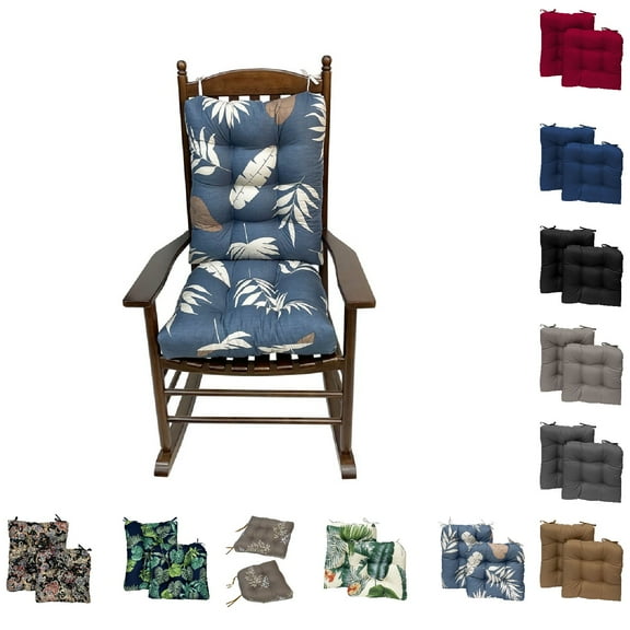 Eurhowing Outdoor Rocking Chair Cushion 2 Pcs, Fade & Water Resistant Patio Seat Cushions for Adirondack Chair, Non-Slip Deep Seat Chair Pads for Garden, Porch, Gray Leaves